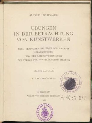 Übungen in der Betrachtung von Kunstwerken : nach Versuchen mit einer Schulklasse