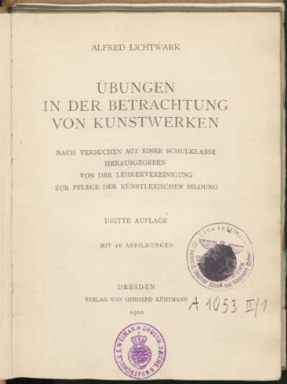 Übungen in der Betrachtung von Kunstwerken : nach Versuchen mit einer Schulklasse