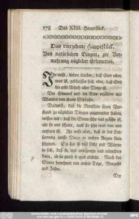 Das vierzehnte Hauptstück. Von natürlichen Dingen, zur Vermehrung nüzlicher Erkenntnis.