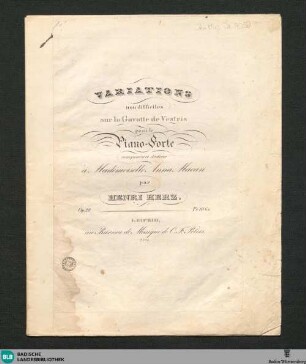 Variations non difficiles sur la Gavotte de Vestris : pour le pianoforte; op. 28