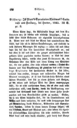 180-182 "Ist Plato's Speculation Theismus?" von Bilharz