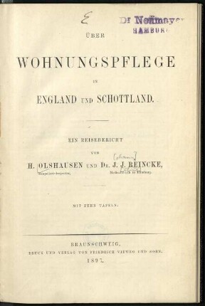 Über Wohnungspflege in England und Schottland : ein Reisebericht