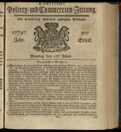 30tes Stueck, Montag den 25ten Julius 1774