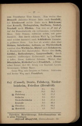 6a) (Cassel), Deute, Felsberg, Niederbeisheim, Friedlos (Hersfeld)