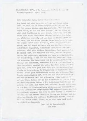 Brief von Gerhart Hauptmann an Sven Anders Hedin