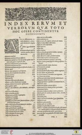 Index rerum et verborum quae toto hoc opere continentur