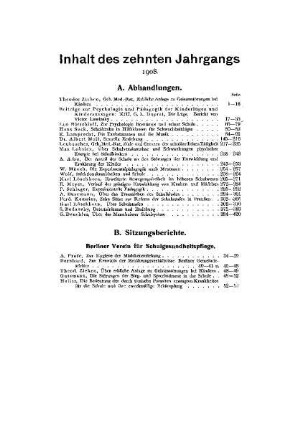 Inhalt des zehnten Jahrgangs