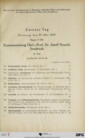 Zweiter Tag: Dienstag, den 25. Mai 1937, Beginn 3 Uhr