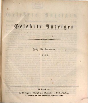Gelehrte Anzeigen. 29. 1849