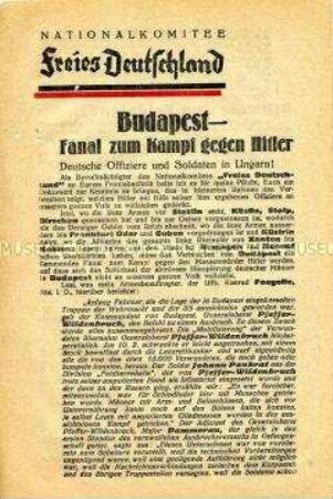Abwurfflugblatt des Nationalkomitees Freies Deutschland für die deutschen Truppen in Ungarn
