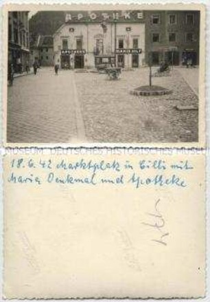 Marktplatz mit Maria-Denkmal und Apotheke in Celje