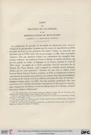 1: Listes des recueils de fac-similés et des reproductions de manuscrits conservés à la Bibliothèque Nationale, [1]
