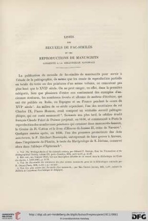 1: Listes des recueils de fac-similés et des reproductions de manuscrits conservés à la Bibliothèque Nationale, [1]