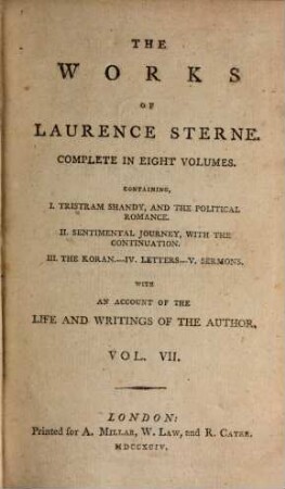 The Works Of Laurence Sterne : Complete In Eight Volumes ; With An Account Of The Life And Writings Of The Author. 7
