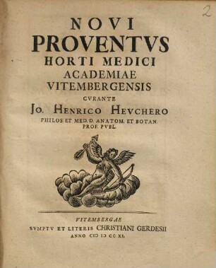 Novi Proventvs Horti Medici Academiae Vitembergensis