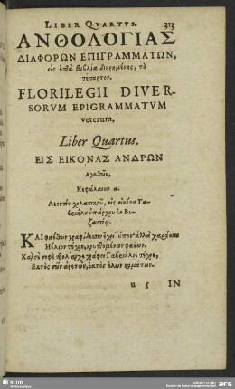 Florilegii Diversorum Epigrammatum veterum, Liber Quartus
