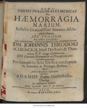 Theses Inauguralis Medicas De Haemorragia Narium