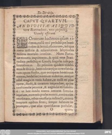 Caput Quartum. Andivitiae Aliquid verae Beatitudinis, veri perfectiq[ue] Gaudii afferant.