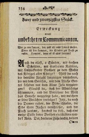 Zwey und zwanzigstes Stück. Erweckung eines unbekehrten Communicanten.