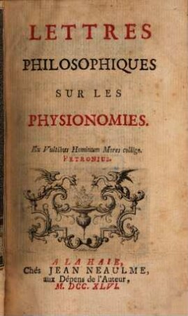 Lettres philosophiques sur les physionomies