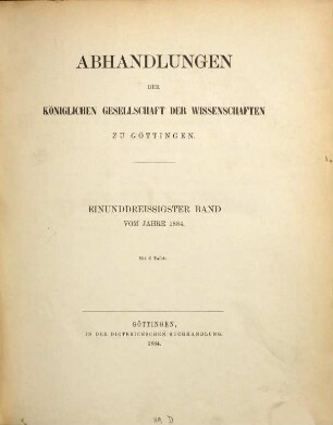 Abhandlungen der Königlichen Gesellschaft der Wissenschaften in Göttingen. 31. 1884