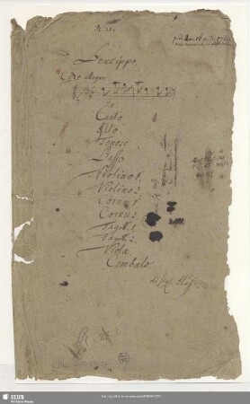 Leucippo. Excerpts. Arr - Mus.2477-E-507 : Coro, orch, bc