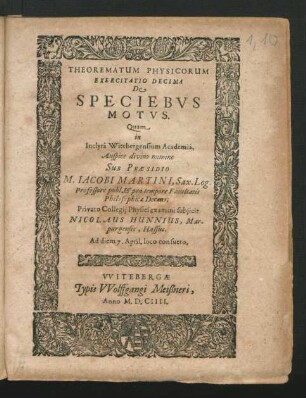 Theorematum Physicorum Exercitatio Decima De Speciebus Motus