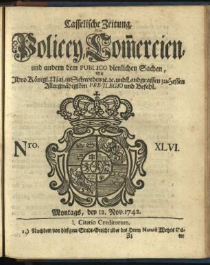 Nro. XLVI, Montags, den 12. Nov. 1742
