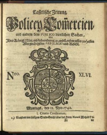 Nro. XLVI, Montags, den 12. Nov. 1742