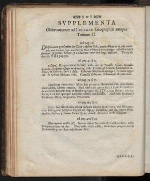 Supplementa Observationum ad Cellarii Gegographiae antiquae Tomum II.