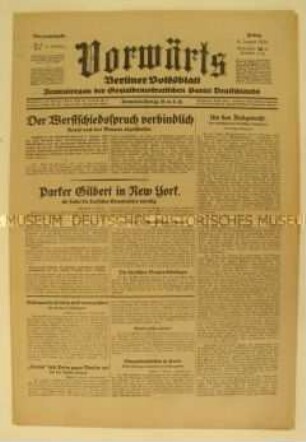 Zentralorgan der SPD "Vorwärts" zum Ende des Werftarbeiter-Streiks und zur Lage in der KPD