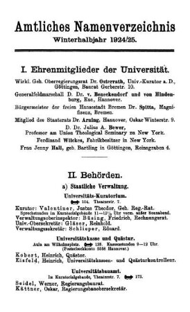 Amtliches Namenverzeichnis Winterhalbjahr 1924/25.