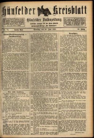 Zweite Ausgabe vom Samstag, den 20. Juni 1925.