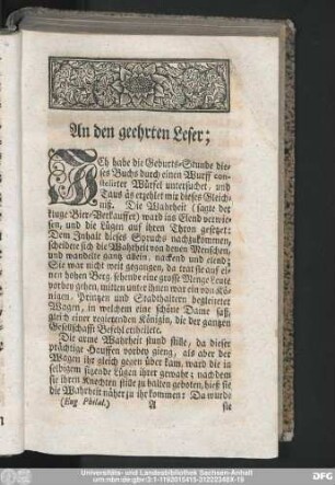 An den geehrten Leser;