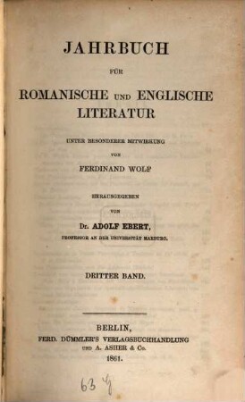 Jahrbuch für romanische und englische Literatur. 3, 3. 1861