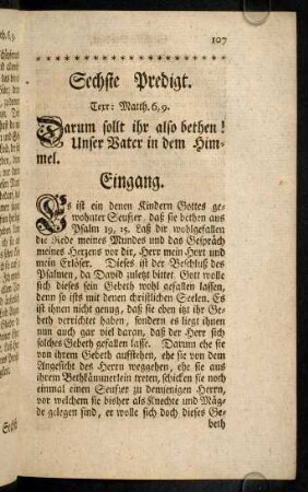 107-129, Sechste Predigt