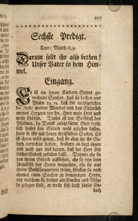 107-129, Sechste Predigt