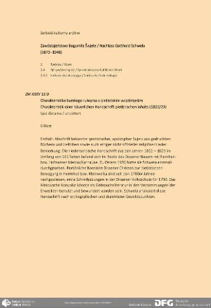 Charakteristik einer bäuerlichen Handschrift pietistischen Inhalts
