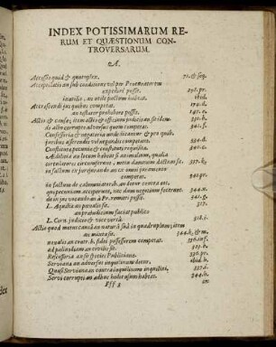 Index Potissimarum Rerum Et Quæstionum Controversarum.