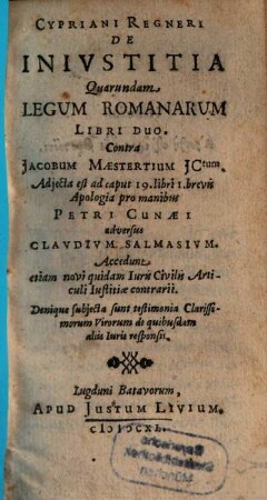 De iniustitia quarundam legum romanarum