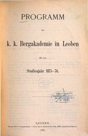 Programm : für das Studienjahr .... 1875/76 (1875)