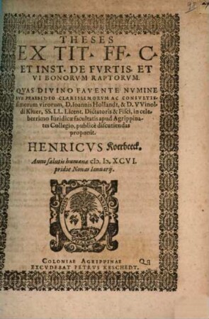 Theses ... de furtis et vi bonorum raptorum
