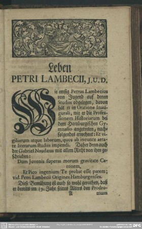 Leben Petri Lambecii, I. U. D.