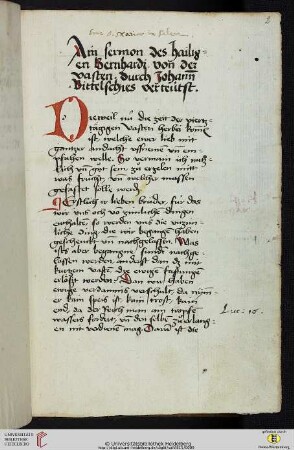 Ain sermon des Hailigen Bernhardi von der vasten. durch Johannem Bittelschies verteútst