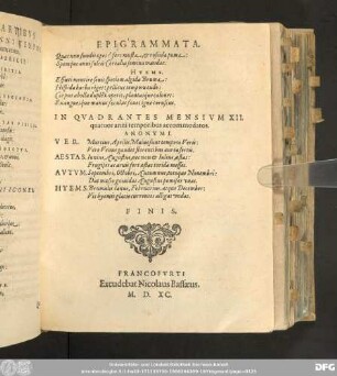 In Quadrantes Mensium XII. quatuor anni temporibus accommodatos. Anonymi.