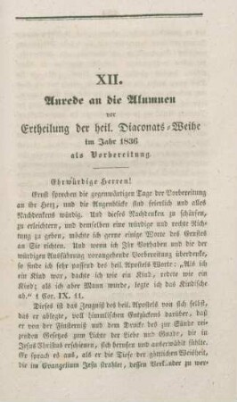 233-247 Anrede an die Allumnen vor Ertheilung der heiligen Diaconatsweihe im Jahre 1836 als Vorbereitung