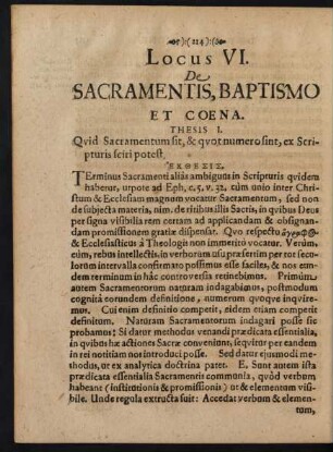 Locus VI. De Sacramentis, Baptismo Et Coena.