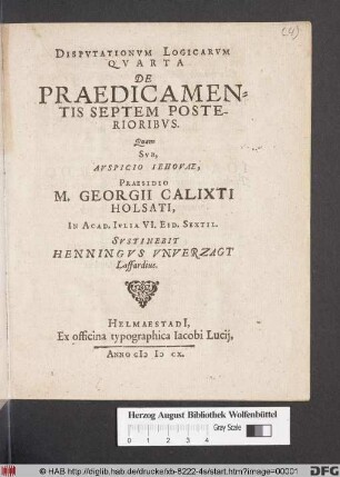 Disputationum Logicarum Quarta De Praedicamentis Septem Posterioribus