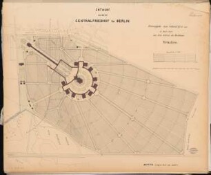 Zentralfriedhof für Berlin, Berlin-Charlottenburg Schinkelwettbewerb 1876: Lageplan 1:2500; 2 Maßstabsleisten