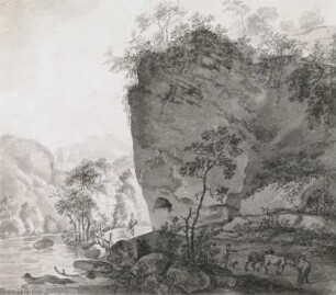 Der Backofenfelsen bei Hainsberg (Rabenauer Grund) : Der Backofenfelsen bei Hainsberg (Rabenauer Grund). Pinselzeichnung (1799; J. C. Klengel). Dresden-Dölzschen: Privatbesitz